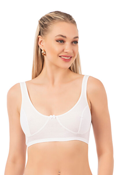 ÖZKAN underwear Özkan 0564 3'lü Paket %100 Pamuklu Ribana Karışık Renk Boş Kap Balensiz Yarım Sütyen
