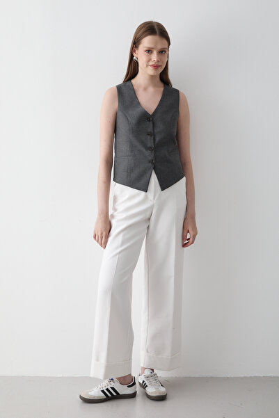 JASTE Women's Anthracite Lined Button Detailed Vest