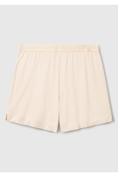 United Colors of Benetton Women's Ecru Waist Logo Banded Bermuda Shorts