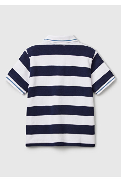 United Colors of Benetton Erkek Çocuk Lacivert Mix Çizgili Logo İşlemeli Polo T-Shirt