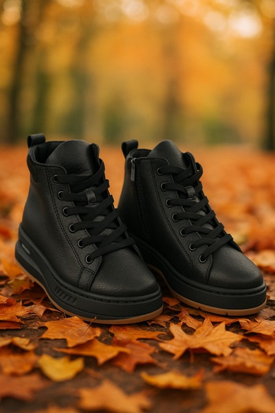 Elevold Orla Hakiki Deri 6 Cm Boy Uzatan Kadın Bot - Siyah