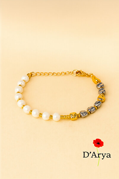 Darya Dd486 Pearl & Metal Dorika Beaded Bracelet Handmade