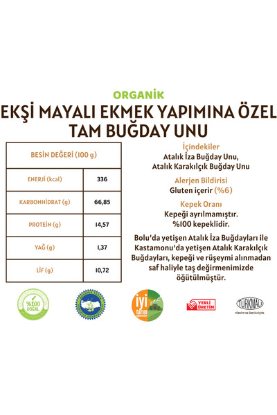 Taş Değirmenden Organik Organik Atalık Ekşi Mayalı Ekmek Yapımına Özel Tam Buğday Unu - 5 Kilo