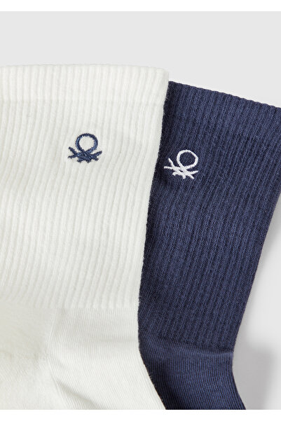 United Colors of Benetton Комплект от 2 дълги чорапи с бродирано лого за момчета в тъмносиньо-бяло