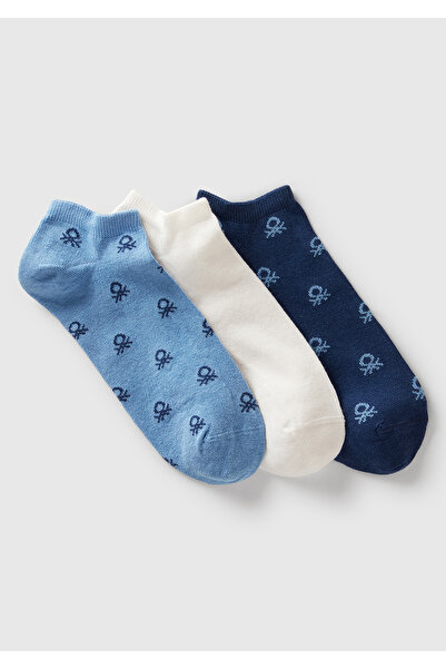 United Colors of Benetton Unisex Blue Mix 3-Piece Booties Socks