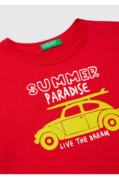 United Colors of Benetton Boy's Red Graphic Printed Short Sleeve T-Shirt