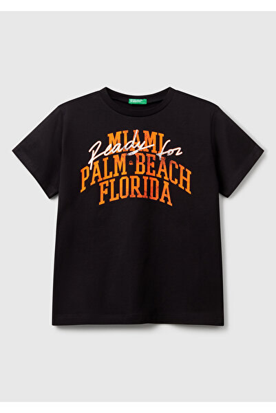 United Colors of Benetton Tricou cu mânecă scurtă cu imprimeu grafic negru pe...