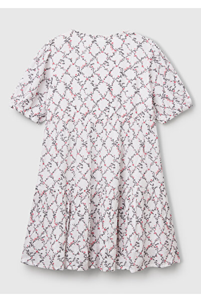 United Colors of Benetton Κοριτσίστικο φόρεμα με κοντό μανίκι με πλισέ με κουμπιά με παχύρρευστο σχέδιο