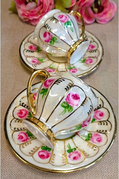BY.RAYKA PORSELEN El Dekor Porcelain Hand Painting Set of 2 Cup