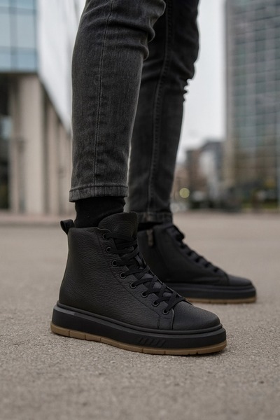 Elevold Orla Hakiki Deri 6 Cm Boy Uzatan Kadın Bot - Siyah