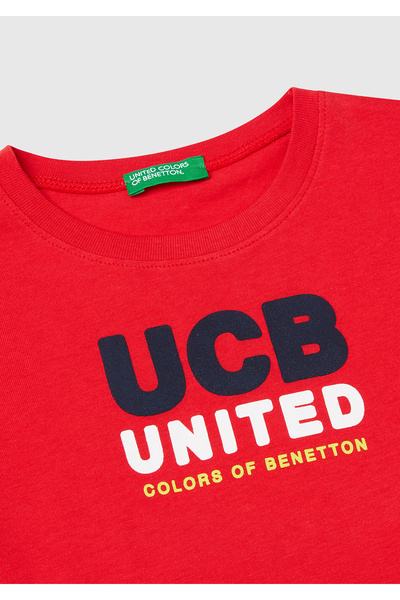 United Colors of Benetton Boy's Red Benetton Logo Printed T-Shirt