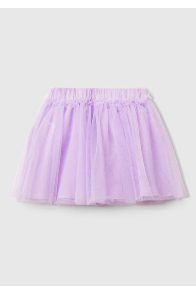 United Colors of Benetton Kız Çocuk Lila Tül Detaylı Beli Lastikli Pileli Etek