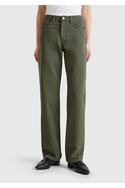 United Colors of Benetton Women's Pale Green 100% Cotton Regular Waist Regular Fit Denim Trousers