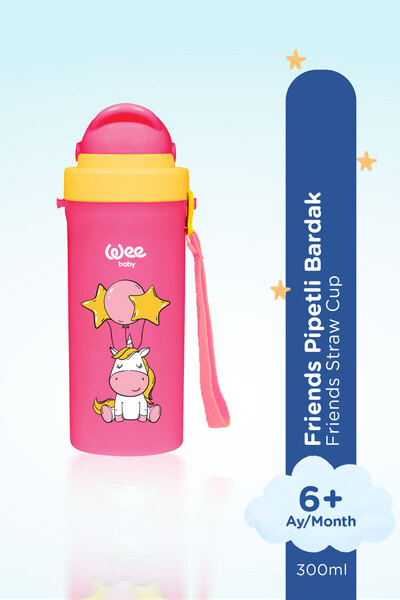 Wee Baby Glass with Straw 300 ml - Pink