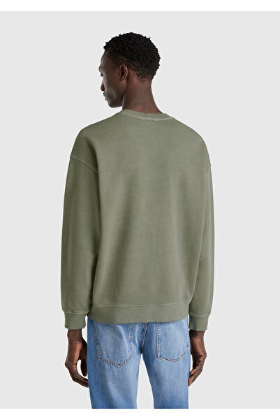 United Colors of Benetton Ανδρικό φούτερ με λογότυπο από πράσινο βαμβάκι με λεπτομέρεια ετικέτας