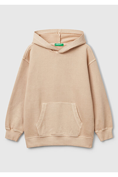 United Colors of Benetton Hanorac cu glugă pentru băiat, bej, imprimat cu efe...