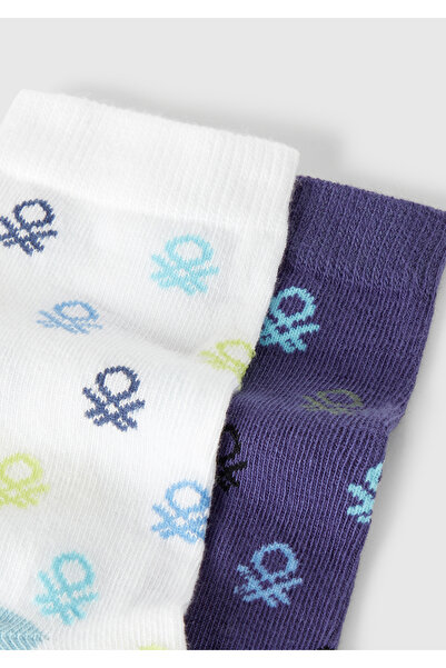United Colors of Benetton Комплект от 2 дълги чорапи с шарки за момчета, тъмносиньо-бели