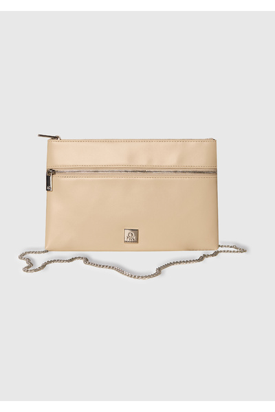 United Colors of Benetton Kadın Taş Rengi Fermuarlı Zincir Omuz Askılı Mini Çanta