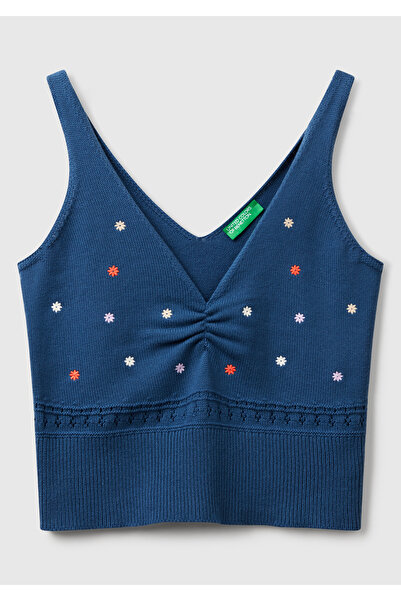 United Colors of Benetton Γυναικείο τζιν 100% βαμβακερό λουλούδι κεντημένο στήθος με κανονική εφαρμογή πλεκτό εσώρουχο