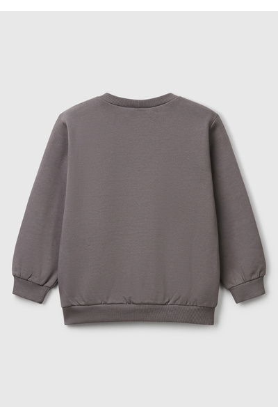 United Colors of Benetton Girl's Anthracite Rolling Stones Printed Label Logo Crew Neck Sweatshirt