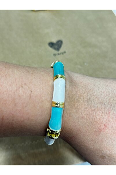 Darya سوار DD503 ذو تصميم عتيق من الخيزران باللونين الأبيض والفيروزي مع مشبك ...