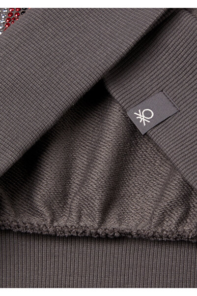 United Colors of Benetton Kız Çocuk Antrasit Rolling Stones Baskılı Logo Etiketli Sweatshirt