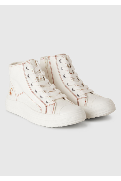 United Colors of Benetton Erkek Çocuk Beyaz Logo Detaylı Sneaker