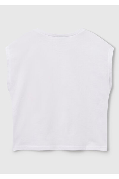 United Colors of Benetton Κοριτσίστικο κοντομάνικο μπλουζάκι με λευκό γραφικό στάμπα