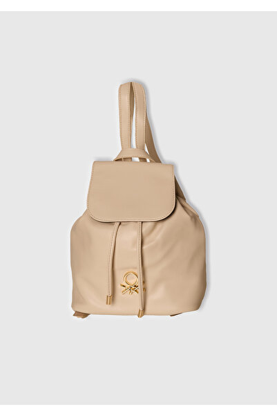 United Colors of Benetton Women's Cream Napa Effect 3D Logo Drawstring Backpack