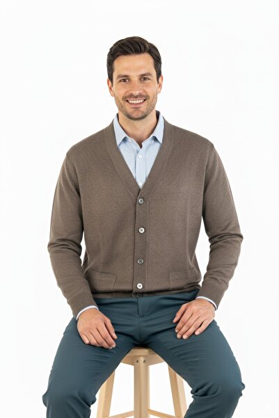 Oppland Ανδρική ζακέτα με κουμπιά V με λαιμόκοψη σε κλασικό μοντέλο με άνετη κοπή με πλήρες σχέδιο μάλλινη ζακέτα