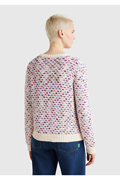 United Colors of Benetton Women's Pink Mix Cotton Blended Jacquard Rib Detailed Double Sided Sweater