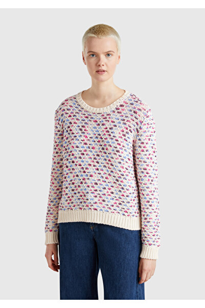 United Colors of Benetton Women's Pink Mix Cotton Blended Jacquard Rib Detailed Double Sided Sweater