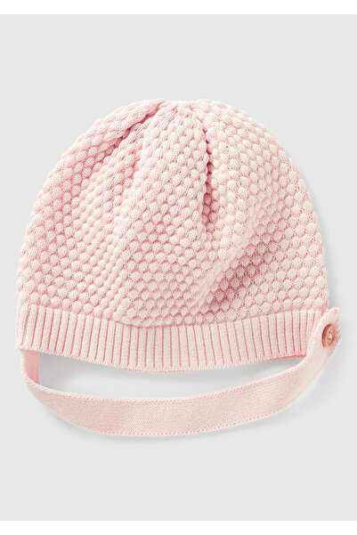 United Colors of Benetton Bebek Toz Pembe 3D Dikişli İpli ve Düğmeli Şapka