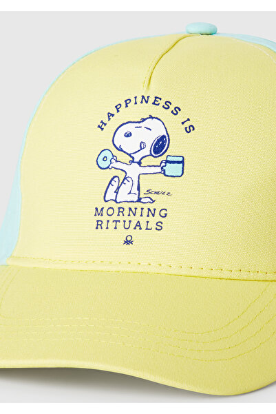 United Colors of Benetton Erkek Çocuk Sarı Peanuts Baskılı Renk Bloklu Kep Şapka