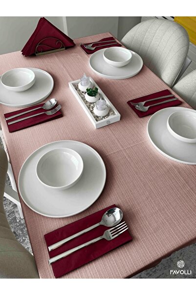 FAVOLLİ Soft Pink Table Cloth - Linen Textured Dertziz