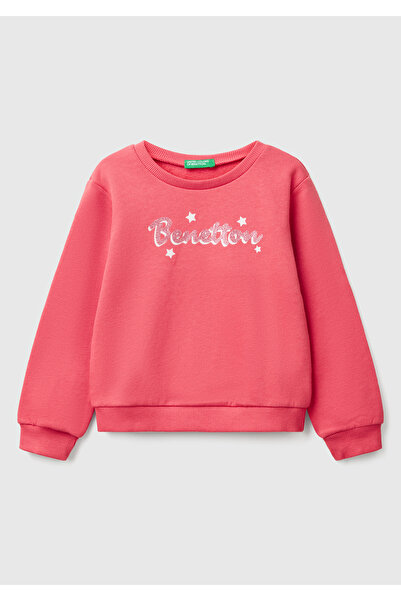 United Colors of Benetton Kız Çocuk Fuşya Simli Benetton Logo Baskılı Bisikle...