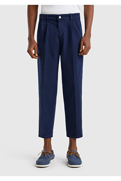 United Colors of Benetton Men's Navy Blue Stretch Cotton Gabardine Chino Trou...