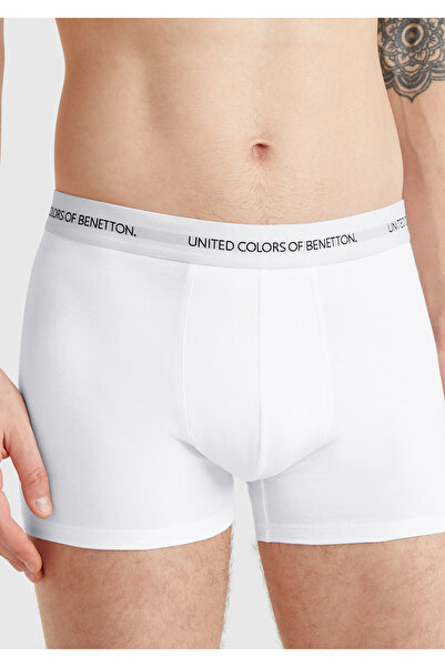 United Colors of Benetton Men's White Benetton Text Striped Cotton Boxer