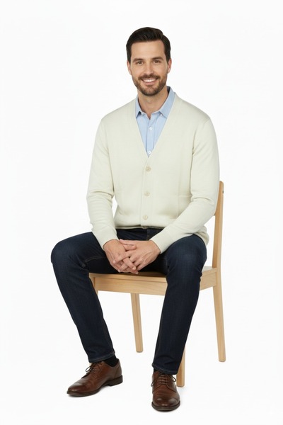 Oppland Men's Cardigan Woolen Woven V-Neck Buttoned Double Pocket Classic Model Comfortable Cut Full Fit