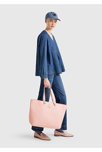 United Colors of Benetton Kadın Pembe Eskitme Efektli Kabartma Logolu Fermuar...