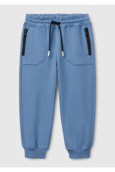 United Colors of Benetton Erkek Çocuk Havacı Mavi Beli İpli Fermuar Cepli Paçası Ribanalı Eşofman Altı