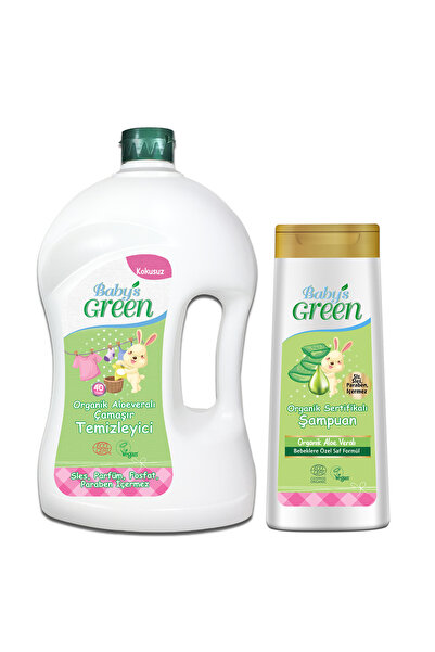 Baby's Green 2 Li Set Organik Aloe Veralı Bebek Çamaşır Temizleyici 40 Yıkama -bebek Şampuanı 400 ml