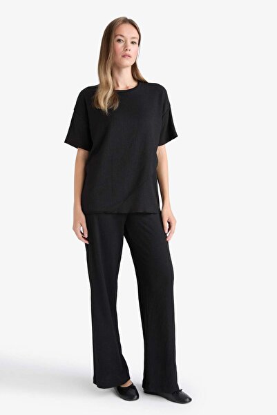 DeFacto Beli Lastikli Bürümcük Pantolon Wide Leg Geniş Bol Paça C0200AX25SP