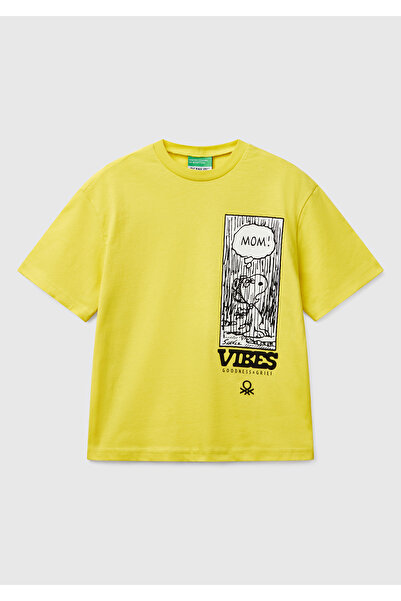 United Colors of Benetton Tricou cu imprimeu cu arahide galbene pentru băiat