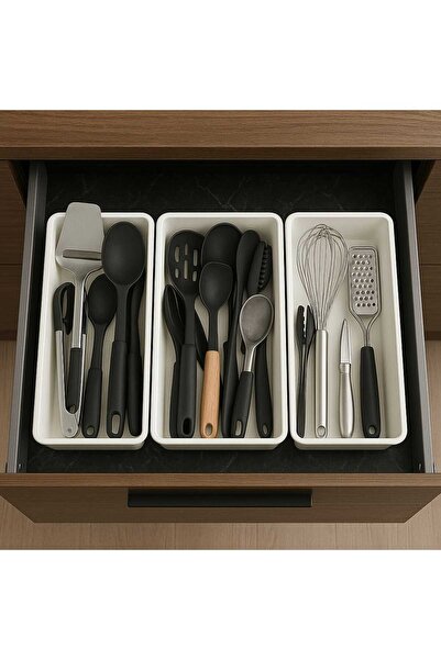 ankahometoys 3' Lü Beyaz Kaşıklık Seti Mutfak Düzenleyici Çekmece Ve Dolap Içi Organizer Bıçaklık Kepçelik Kutusu