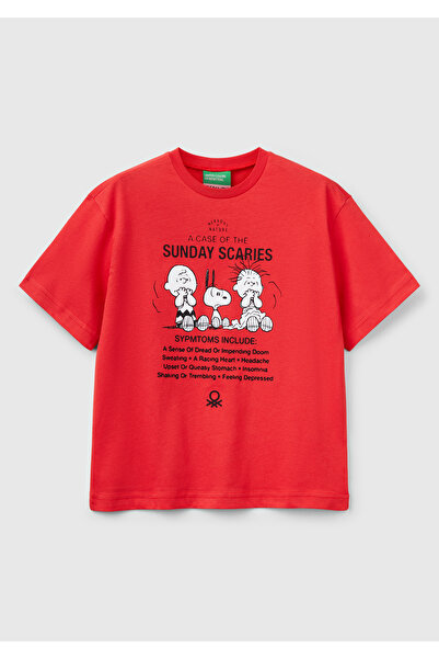 United Colors of Benetton Boy's Red Peanuts Printed T-Shirt