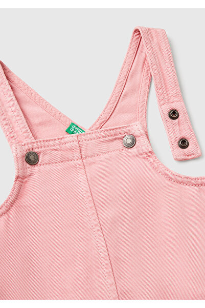 United Colors of Benetton Girl's Pink 100% Liyosel Logo Labeled Patch Pocket Strap Salopet