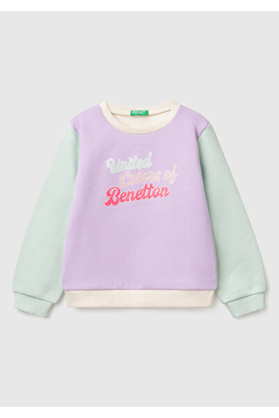 United Colors of Benetton Hanorac pentru fetiță, liliac, cu sclipici, cu sigl...