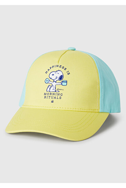 United Colors of Benetton Erkek Çocuk Sarı Peanuts Baskılı Renk Bloklu Kep Şapka