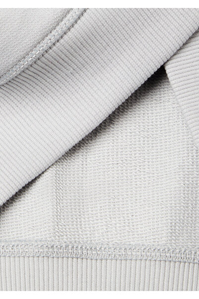 United Colors of Benetton Boy's Gray Melange Sleeves Print Stripe Detailed Zippered Hooded Sweatshirt